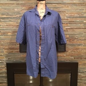 Blue Men's Casual Short Sleeve Button Up BB742